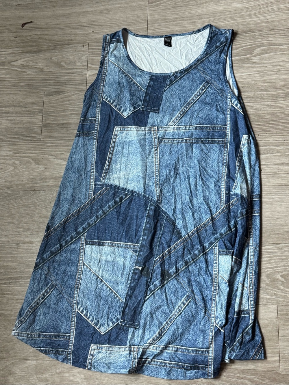 Sleeveless Blue Denim-Print Shift Dress